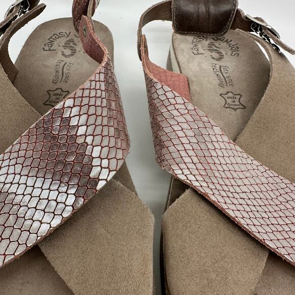 Fantasy Sandals Taupe and Metallic Pink Leather Strappy Sandal Womens Size 39 - Picture 4 of 12
